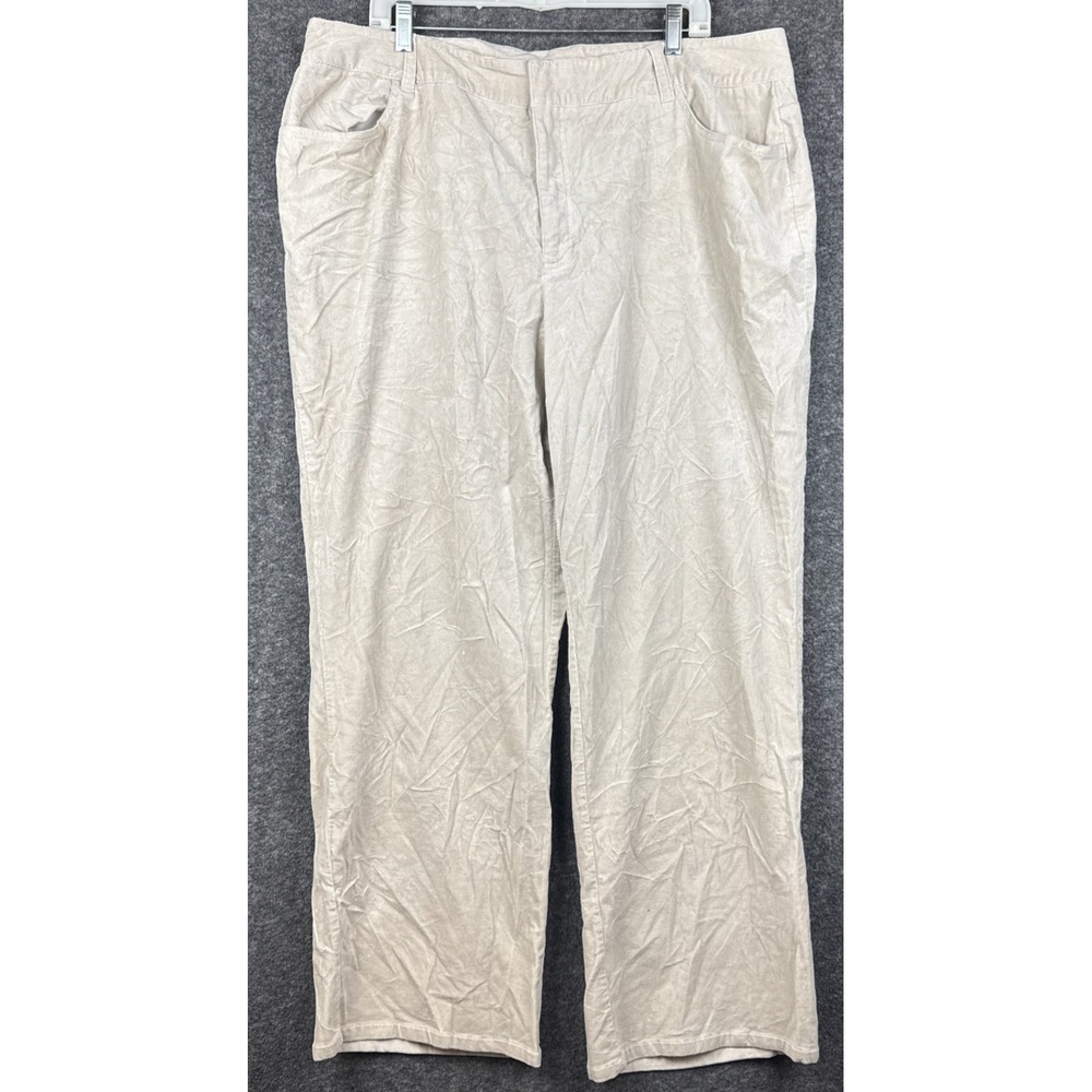 Liz Claiborne First Issue Woman Corduroy Pants 20W Straight Leg Stretch Beige‎